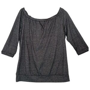 Cherish Charcoal Off-Shoulder Blouse 3/4 Sleeves Loose Body Fit Banded Hem Large